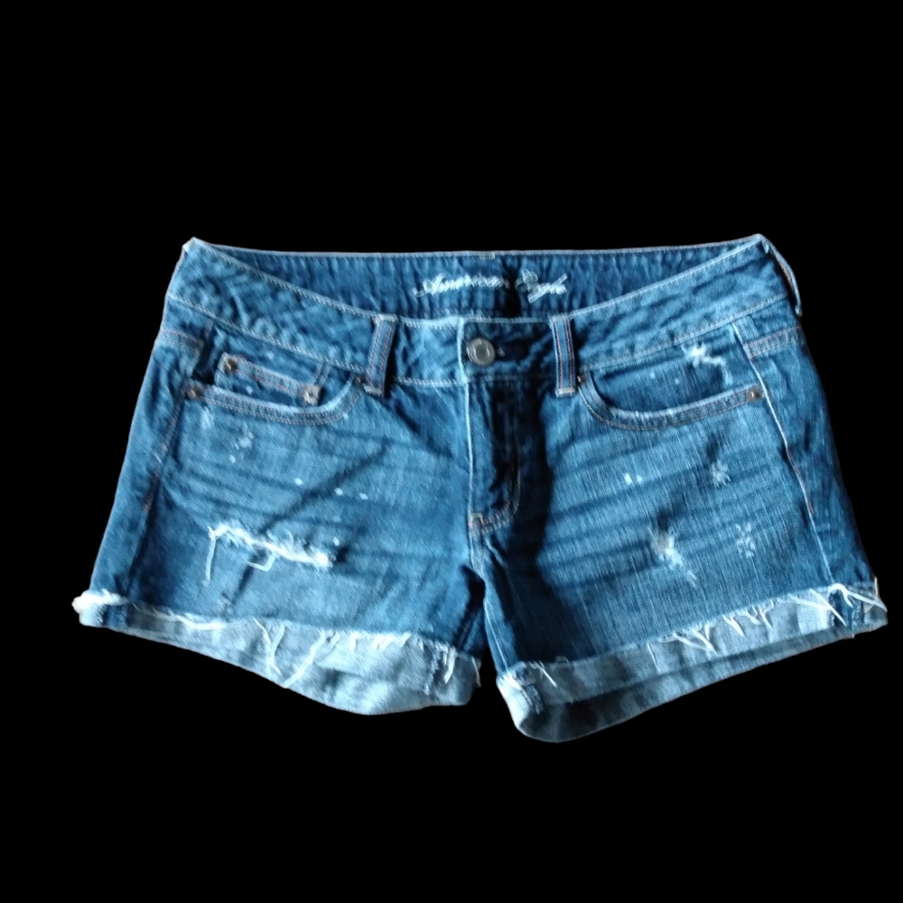 American Eagle Dark Wash Ripped Paint Splat Jean Shorts Size 6